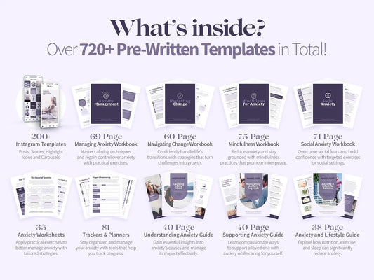 Anxiety management toolbox, Canva template for anxiety relief, anxiety journal, therapy worksheets, mental health, self-care planner & tracker